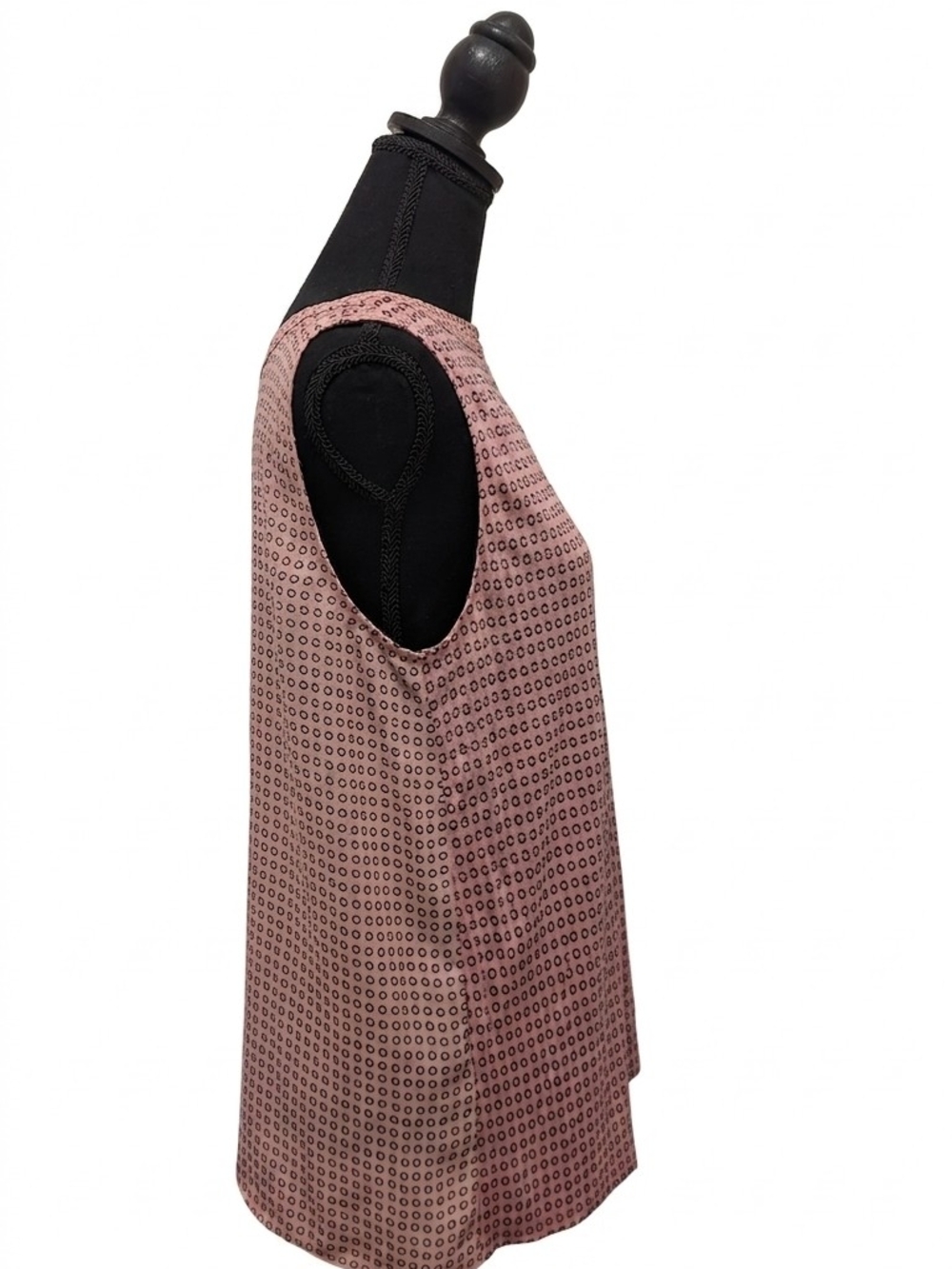 LOFT LP Pink Black Geometric Circle Print Mixed Media Sleeveless Shell Top - Picture 4 of 7